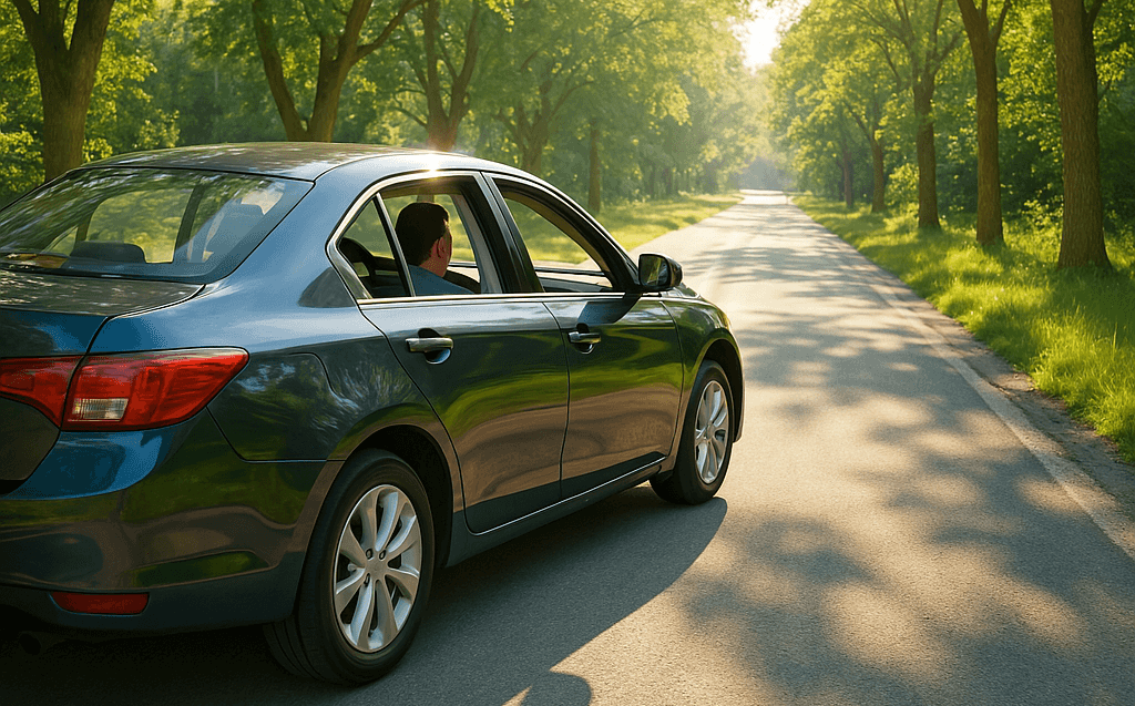 Car with windows down on a summer day